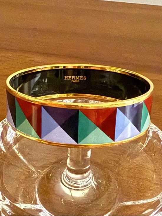 Hermes Clous En Trompe L Oeil ESP Multicolor Bangle Bracelet 65-35mm Gold Plates - Picture 3 of 12